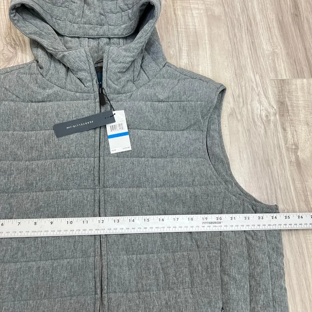 Perry Ellis Men's Hooded Puffer Vest Gray Size XL Sleeveless Quilted Zip Jacket